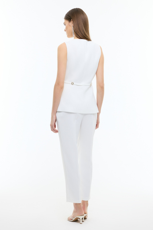 Toka Detaylı Cigarette Pantolon Beyaz - Roman (1)