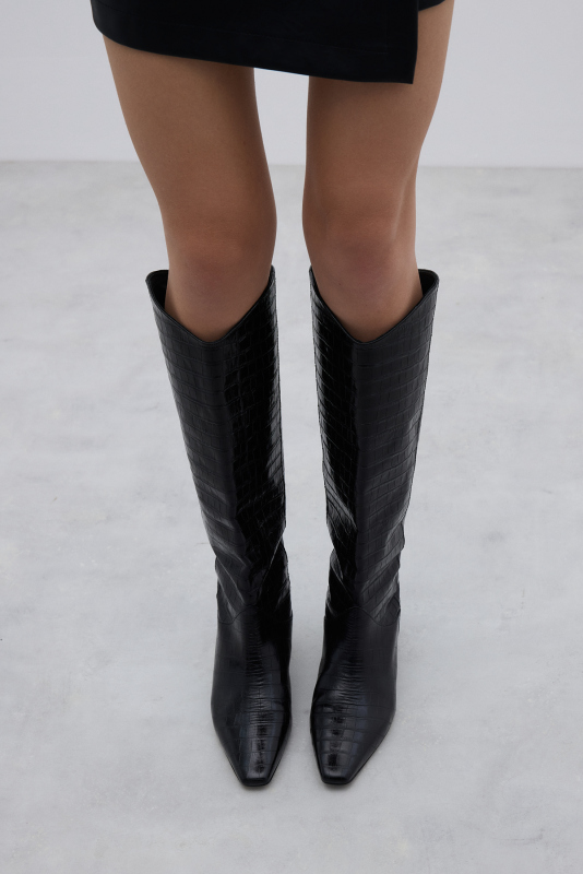 %100 Deri Topuklu Çizme Siyah - 2