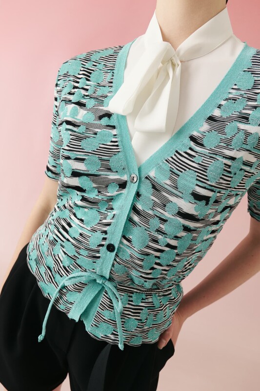 Openwork Knitted Blouse Turquoise-Black - 3