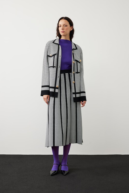 Kazayağı Desen Triko Ceket Siyah-Beyaz - 3