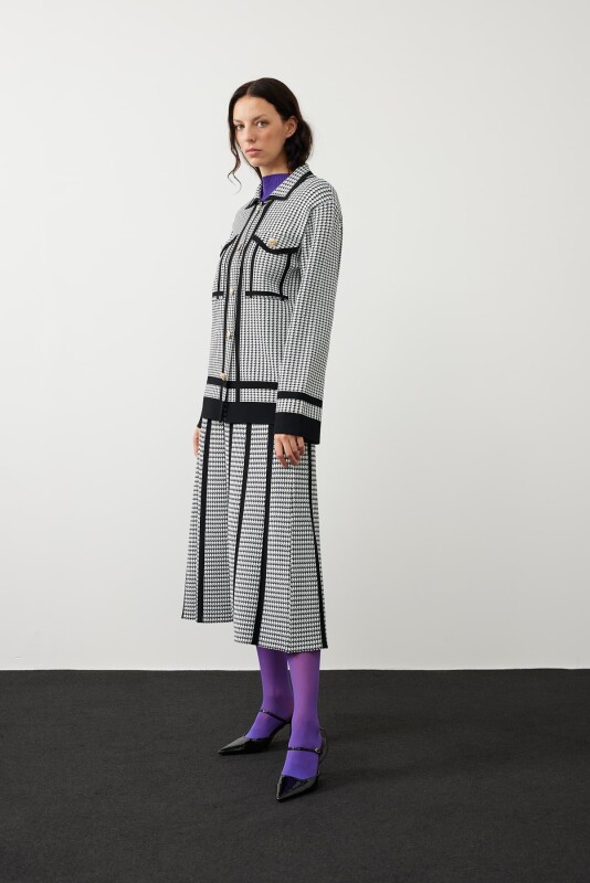 Kazayağı Desen Triko Ceket Siyah-Beyaz - 4