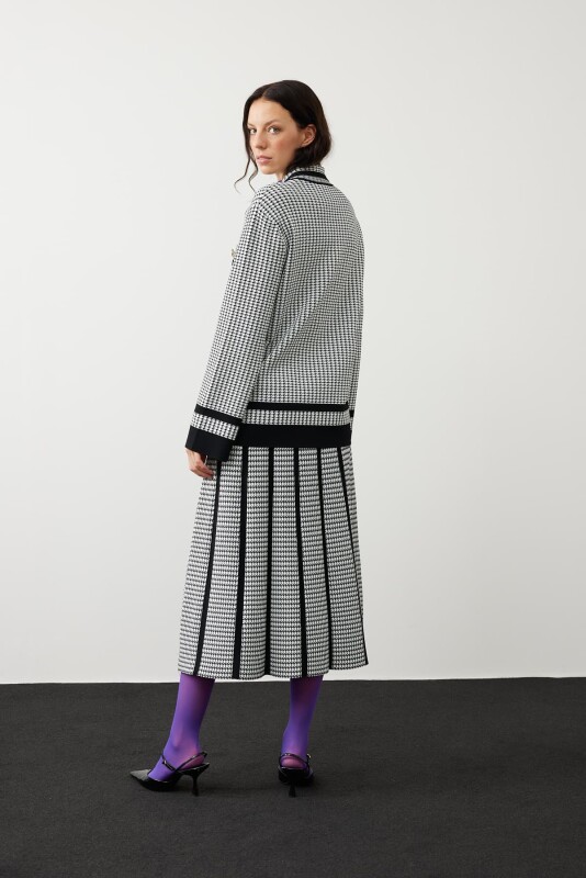 Kazayağı Desen Triko Ceket Siyah-Beyaz - 2