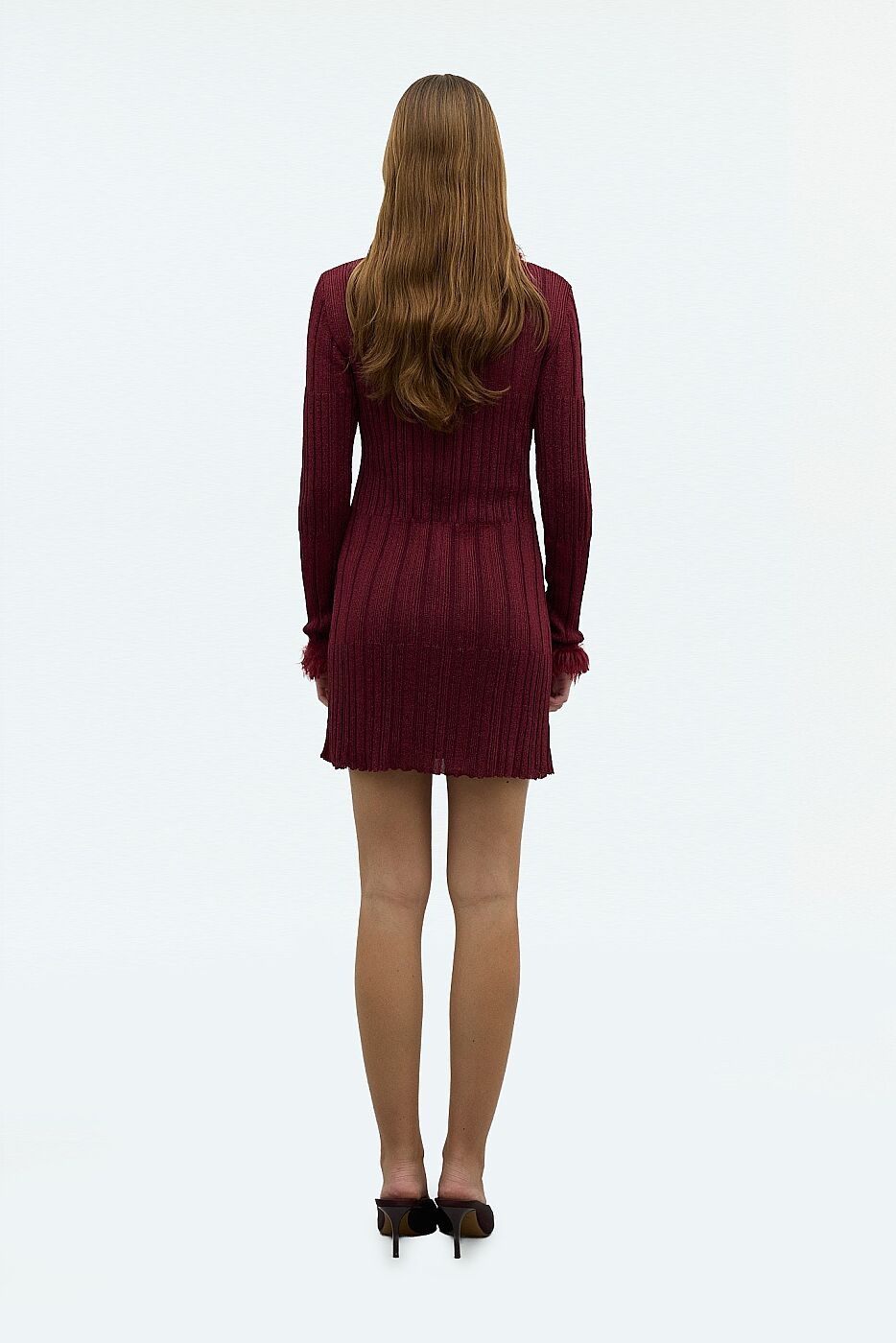 Triko Mini Elbise Bordo - 2