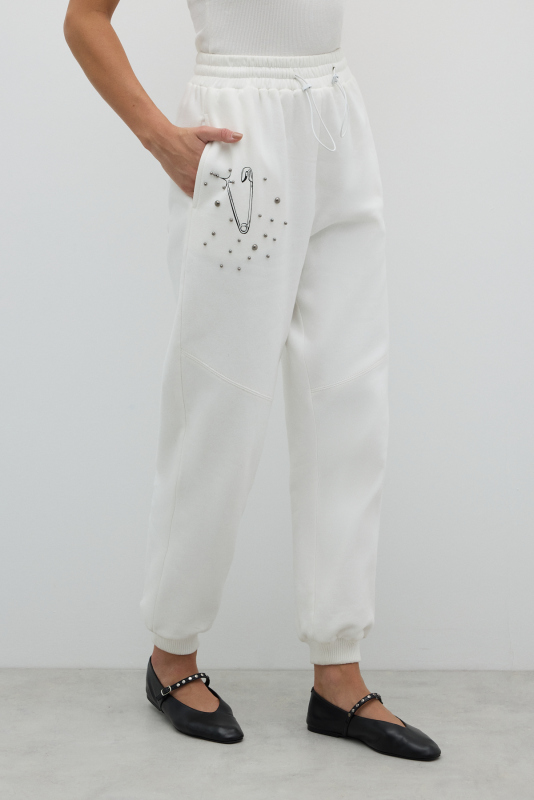 Trok Detaylı Beli ve Paçası Lastikli Jogger Beyaz - 3