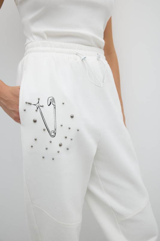 Trok Detaylı Beli ve Paçası Lastikli Jogger Beyaz - 4