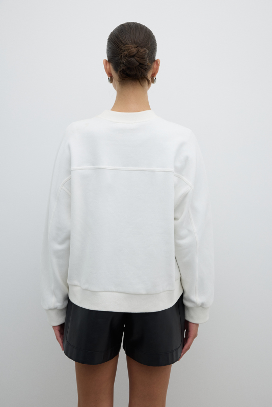 Trok Detaylı Bisiklet Yaka Sweatshirt Beyaz - Roman (1)