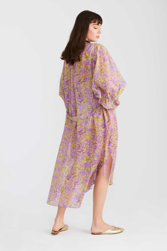 Belden Bağlamalı Renkli Desenli Kimono Standart Renk - Roman (1)