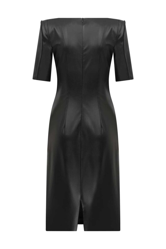 Kısa Kollu Midi Kalem Elbise Siyah - 5