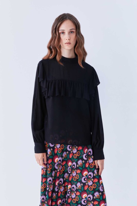 Flounce Blouse Black - Roman