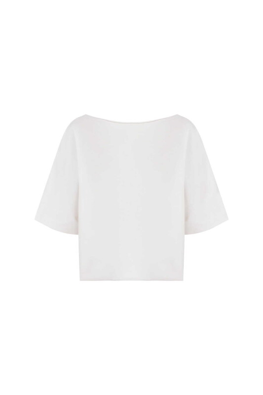 Geniş Yakalı Fafanto Yazı Baskılı Crop Sweatshirt Ekru - 5