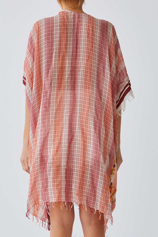 Çiçek Desenli Çizgili Kimono Standart Renk - Roman (1)