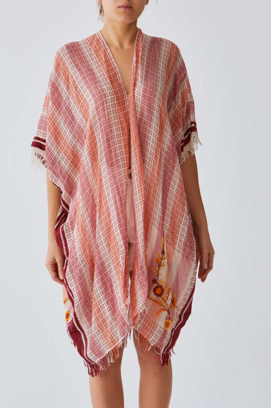 Çiçek Desenli Çizgili Kimono Standart Renk - Roman