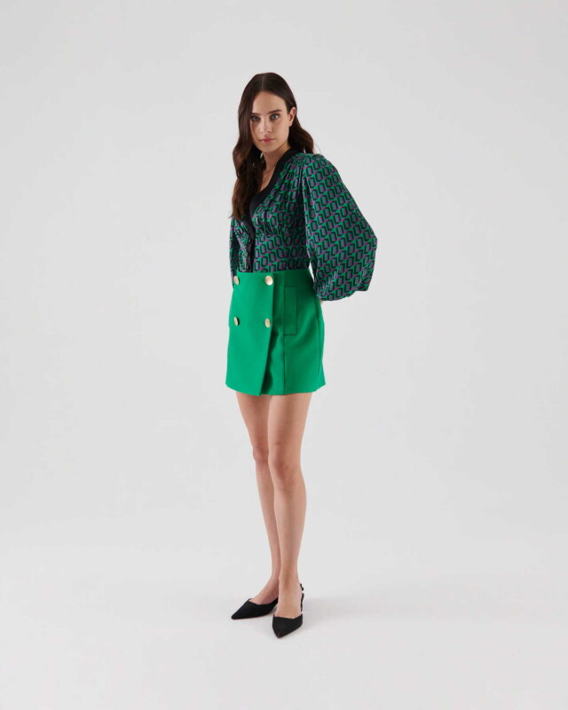 Gold Buttoned Mini Skirt Green - Roman