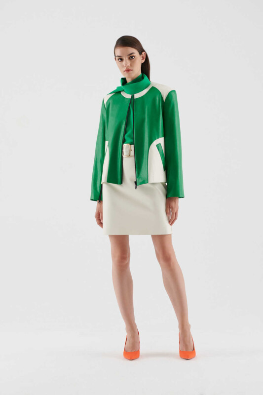  Zippered Womens Coat Green - Roman
