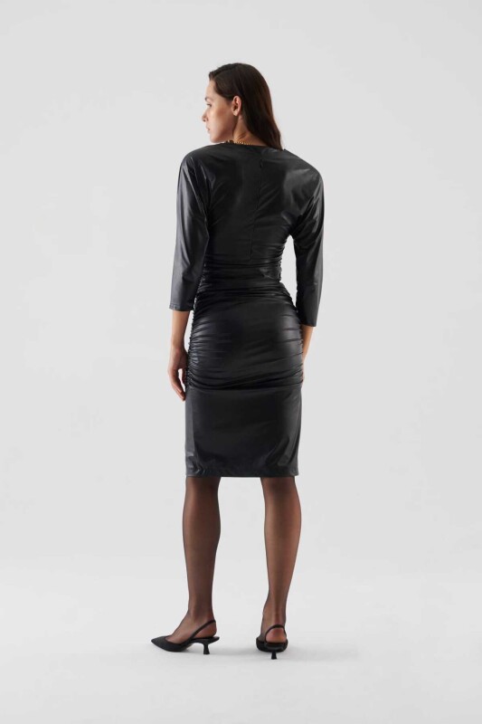Gathered Slit Evening Dress Black - Roman (1)