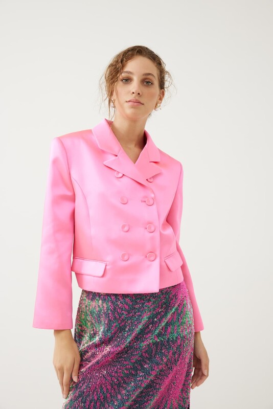 Saten Kruvaze Ceket Pembe - Roman