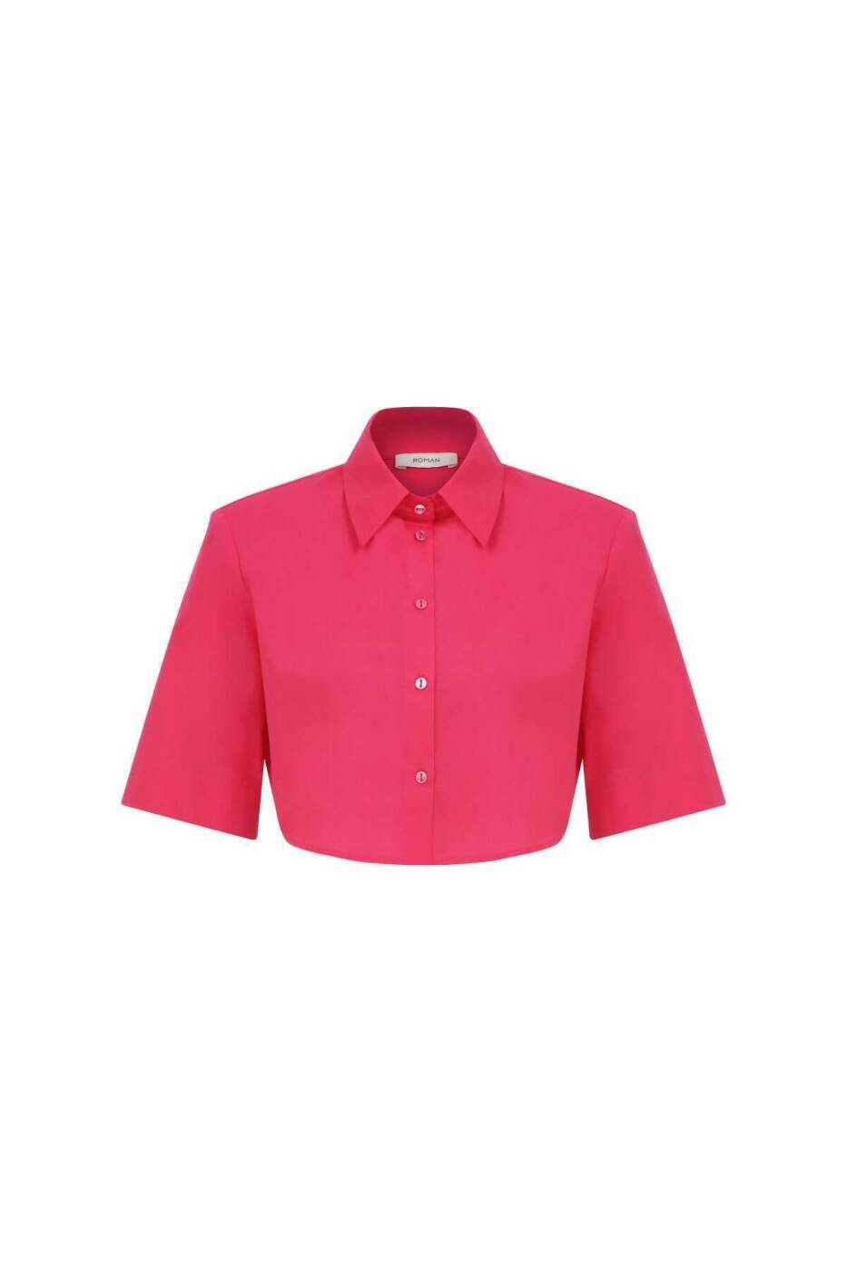  Crop Poplin Kadın Gömlek Fuşya - 4