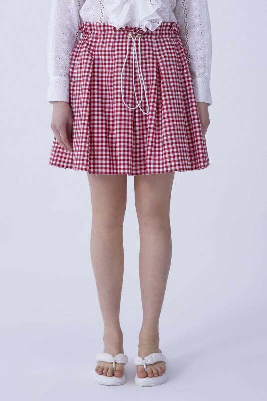 Kırmızı Pötikareli Mini Etek Standart Renk - Roman