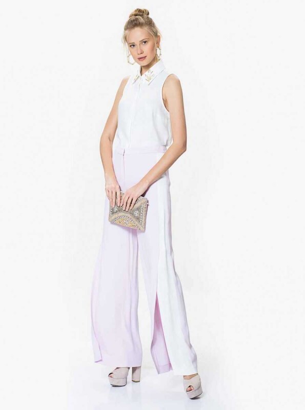 Yırtmaç Detaylı Pantolon Lila - 3