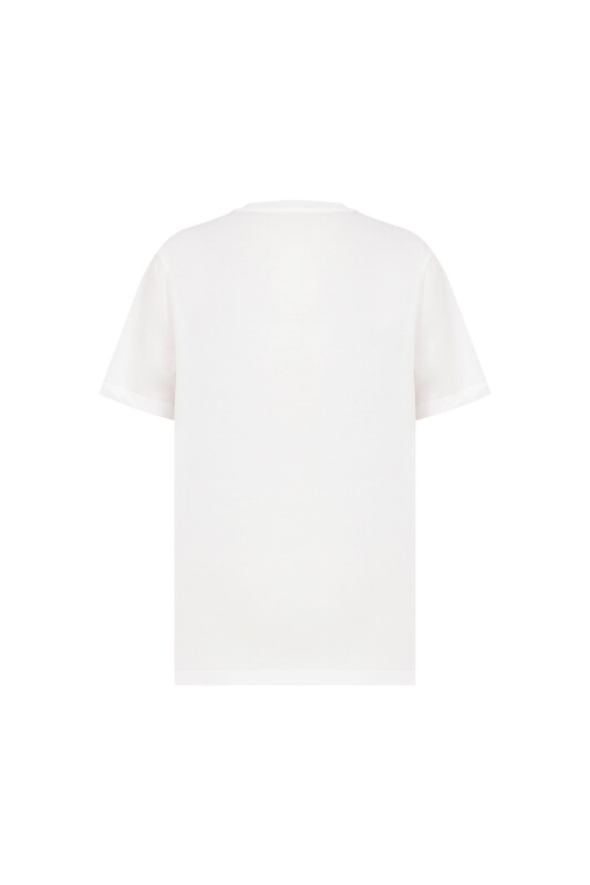 Baskılı Bisiklet Yaka T-Shirt Beyaz - 5