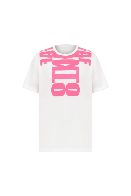 Baskılı Bisiklet Yaka T-Shirt Beyaz - 4