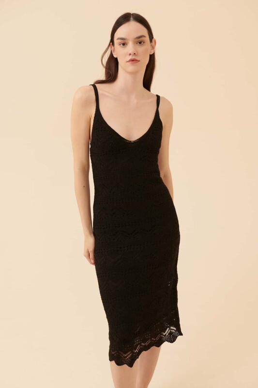 Open Neck Knitwear Dress Black - Roman