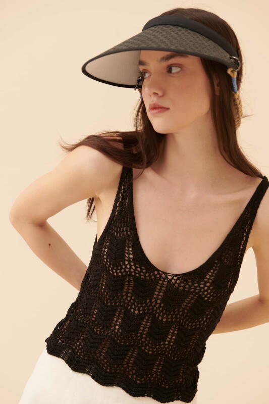 Open Neck Knit Blouse Black - Roman