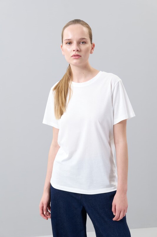 Basic Bisiklet Yaka T-shirt Beyaz - Roman