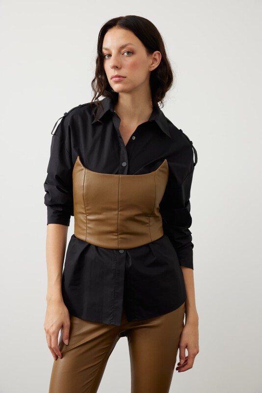 Deri Straplez Büstiyer Olive - Roman