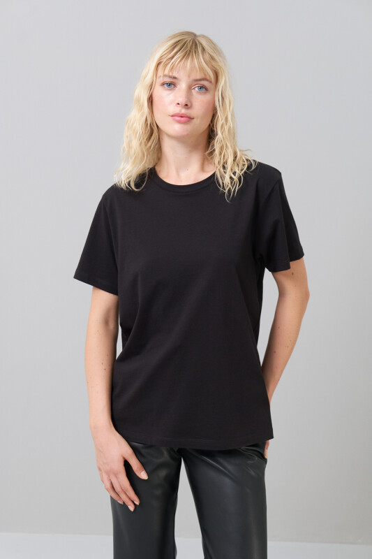 Basic Bisiklet Yaka T-shirt Siyah - Roman