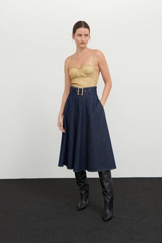 Denim Midi Boy Etek Lacivert - Roman
