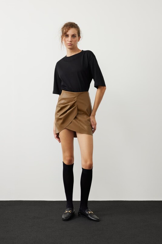 Deri Mini Etek Olive - Roman