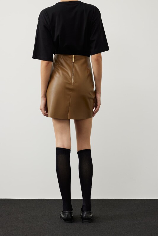 Deri Mini Etek Olive - Roman (1)