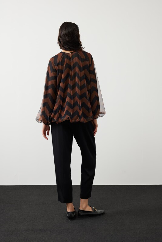 Zigzag Tül Baskılı Balon Bluz - Roman (1)