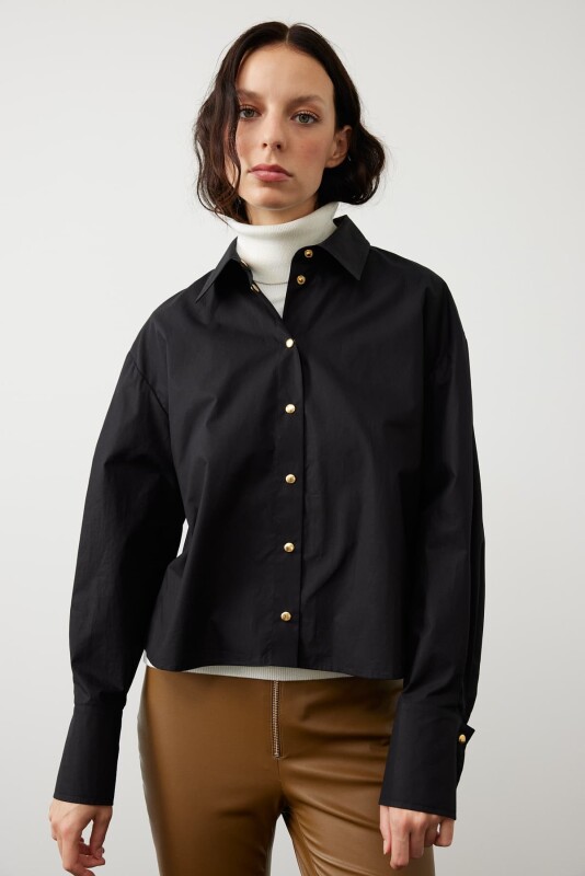 Poplin Çıtçıtlı Gömlek Siyah - Roman