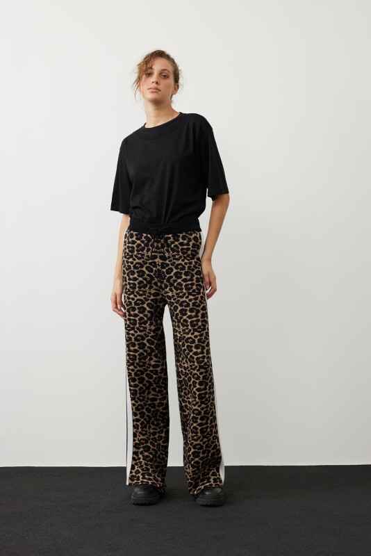 Leopar Baskılı Beli Lastikli Triko Pantolon Leopar - Roman