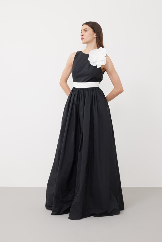 Sleeveless Maxi Length Taffeta Dress Black - Roman