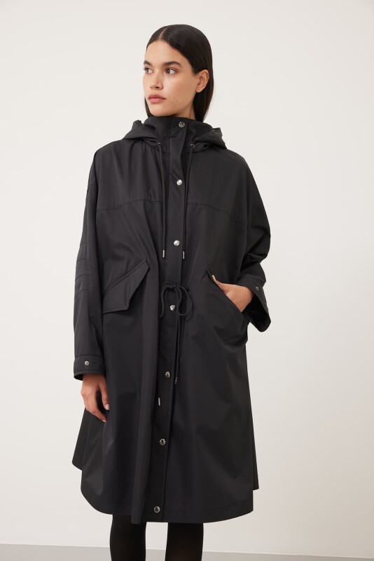 Hooded Trench Coat Black - Roman