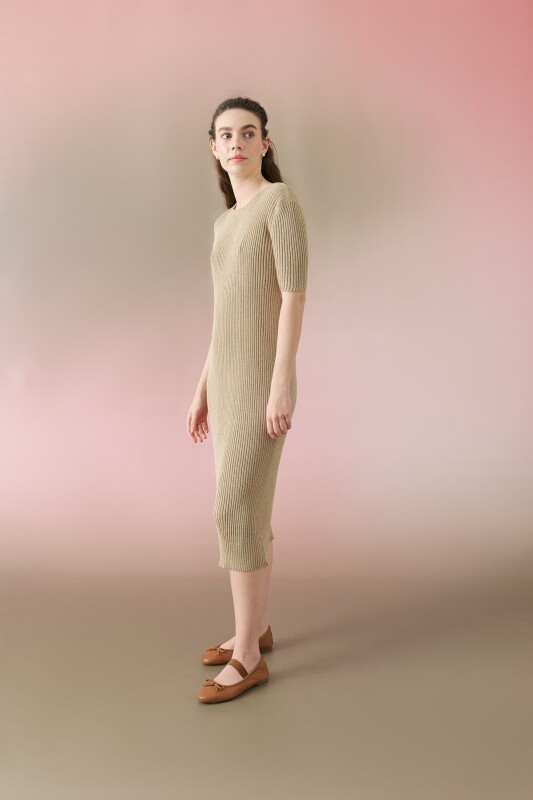 Triko Midi Elbise Gold - Roman