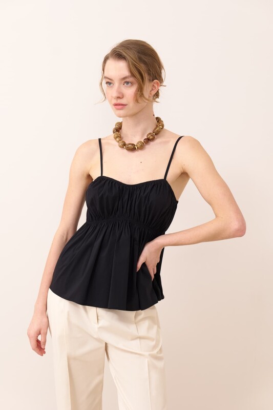 Thin Strap Poplin Blouse Black - Roman