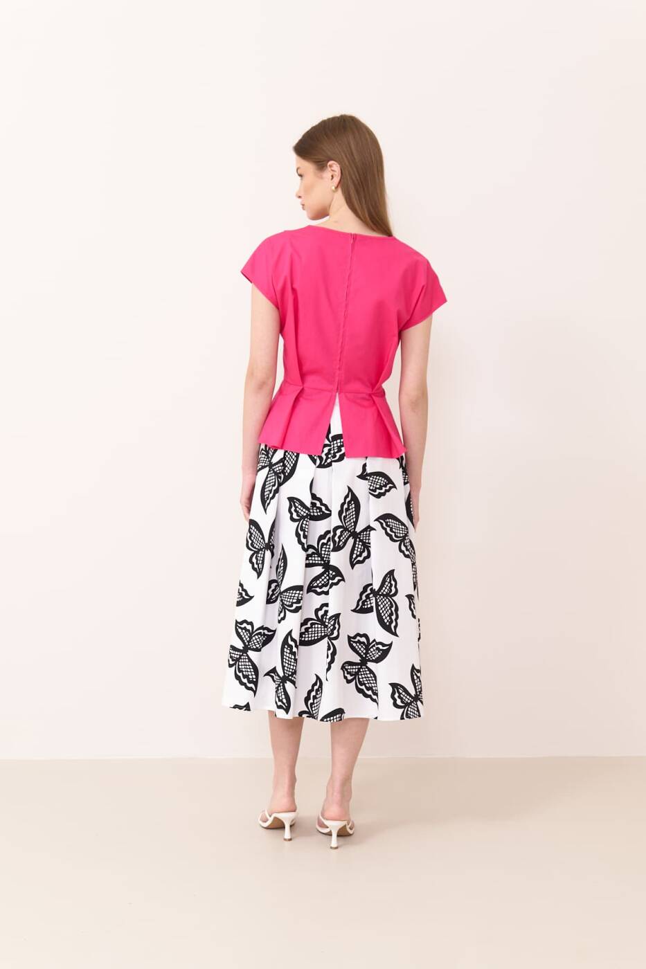 Drape Detaylı Peplum Poplin Bluz Fuşya - 2