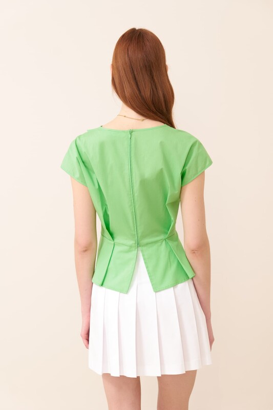 Drape Detaylı Peplum Poplin Bluz Yeşil - Roman (1)