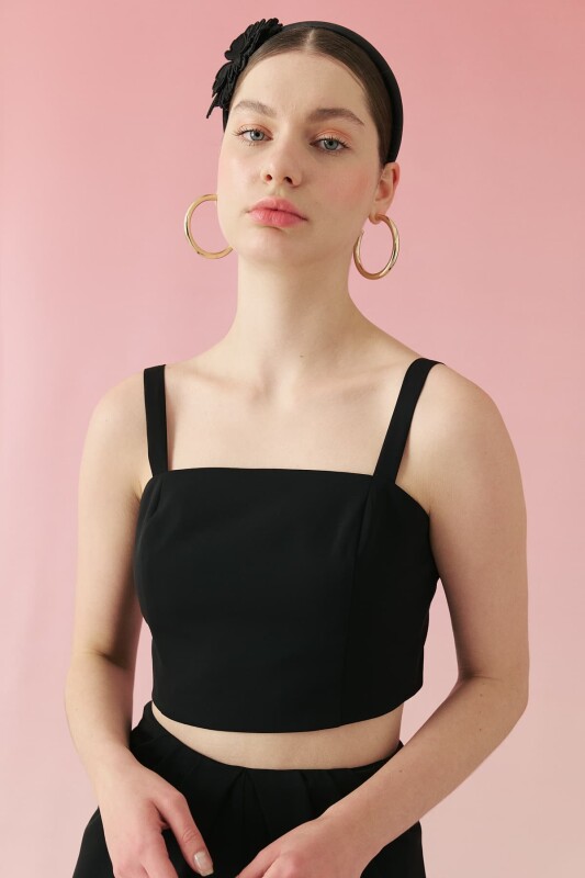 Askılı Crop Siyah - Roman