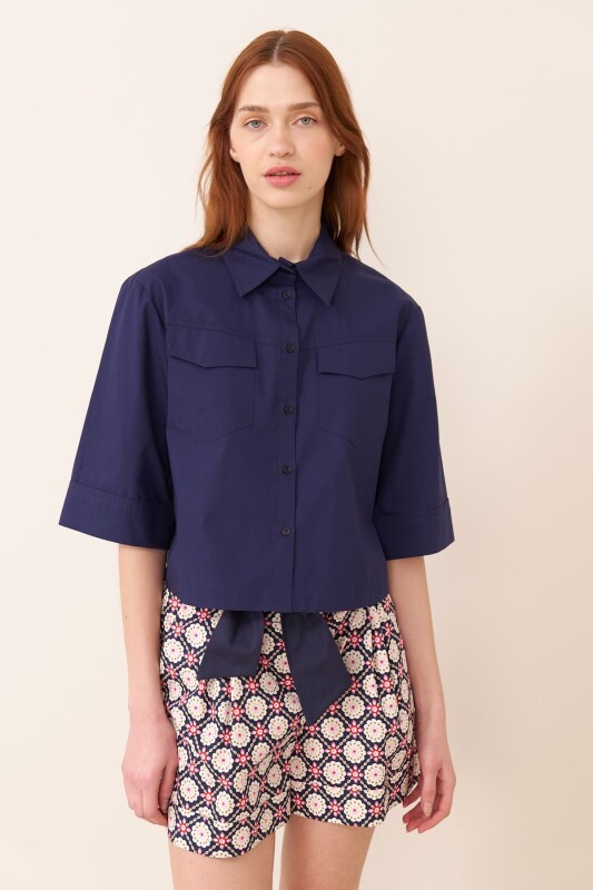 Short Sleeve Poplin Shirt Navy - Roman
