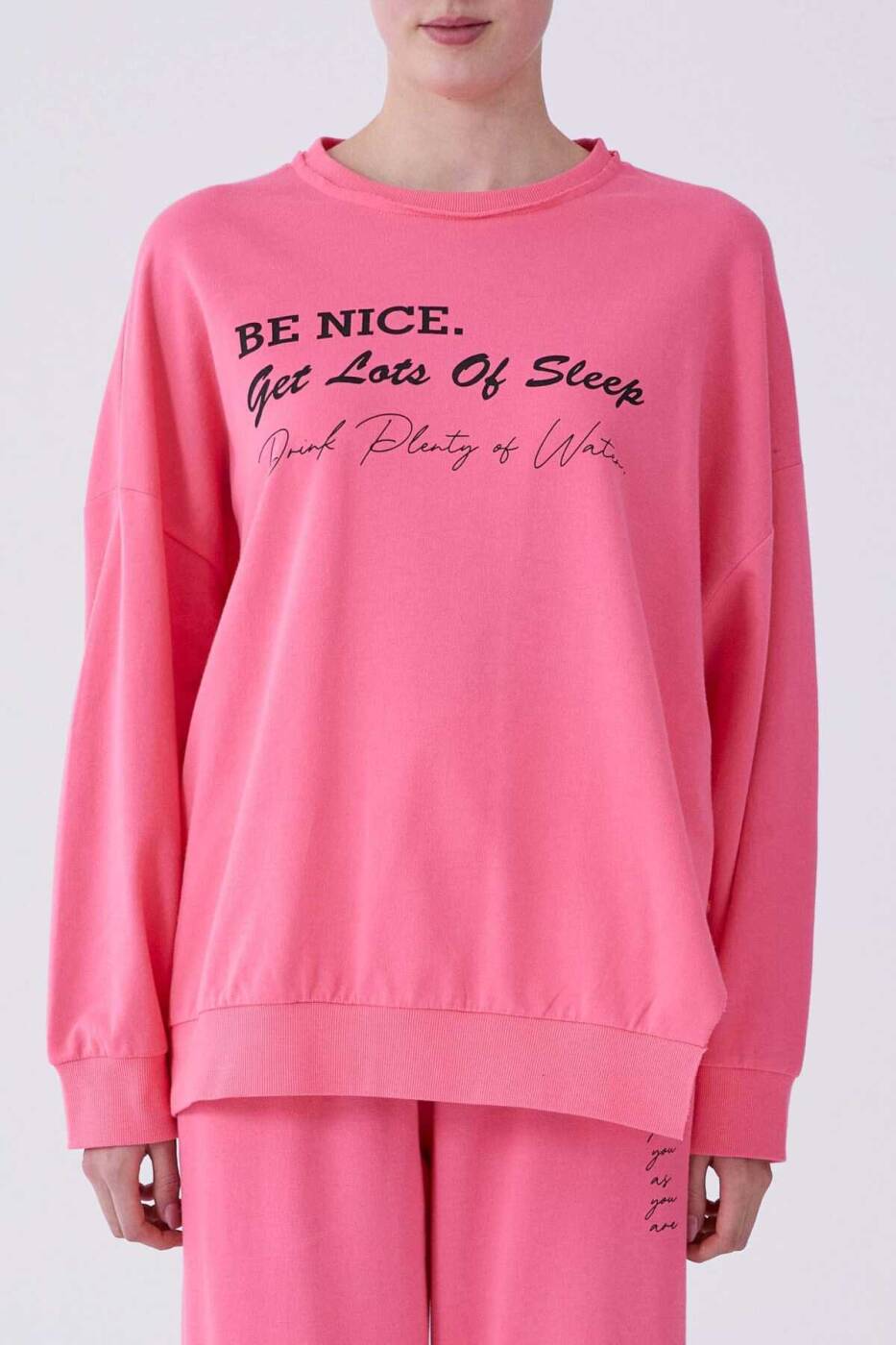 Yazı Detaylı Sweatshirt Pembe