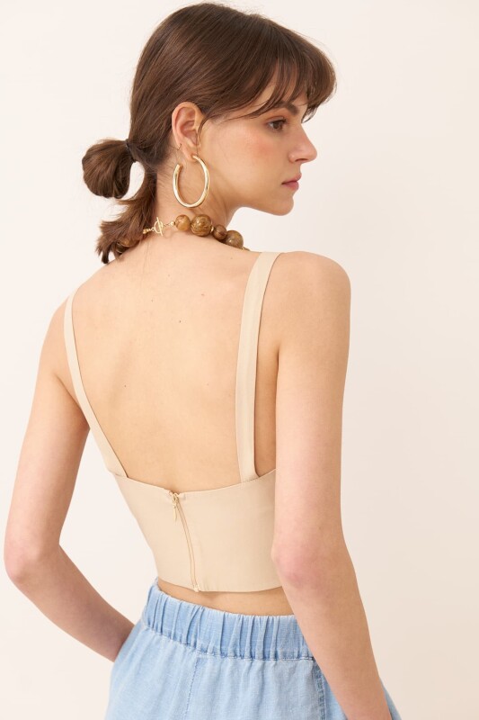 Askılı Crop Bej - Roman (1)