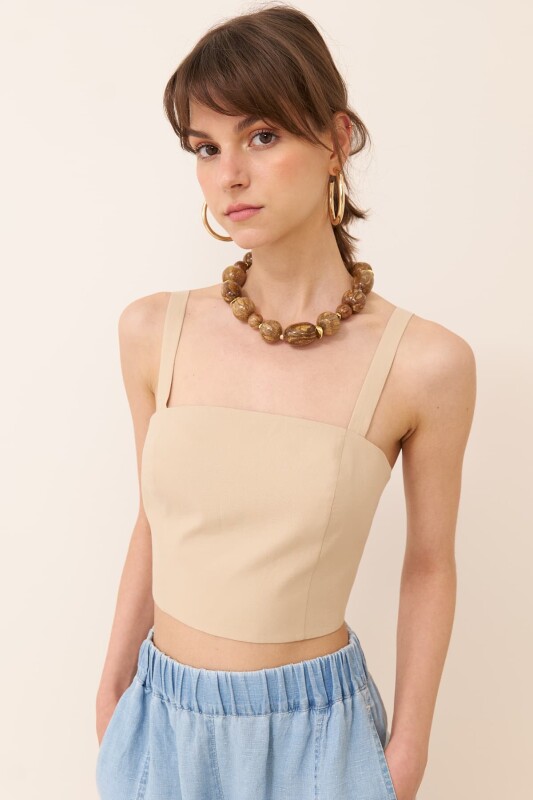 Askılı Crop Bej - Roman