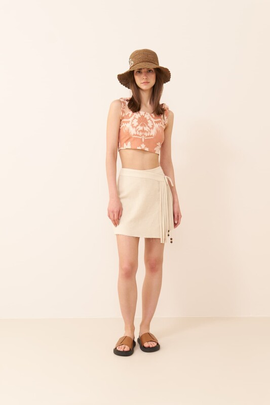 Short Skirt with Tie Waist Detail Natural - Roman