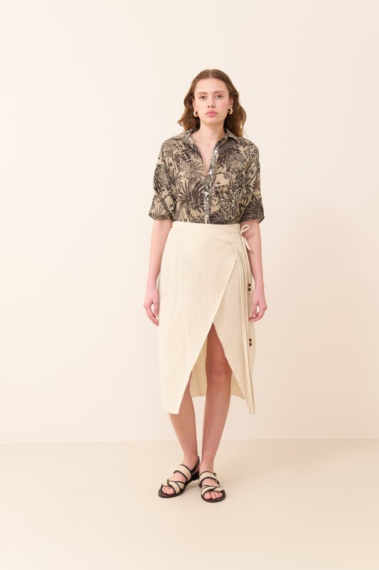 Double Breasted Waist Tied Skirt Natural - Roman