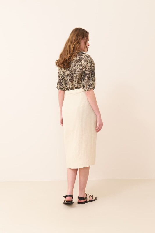 Double Breasted Waist Tied Skirt Natural - Roman (1)
